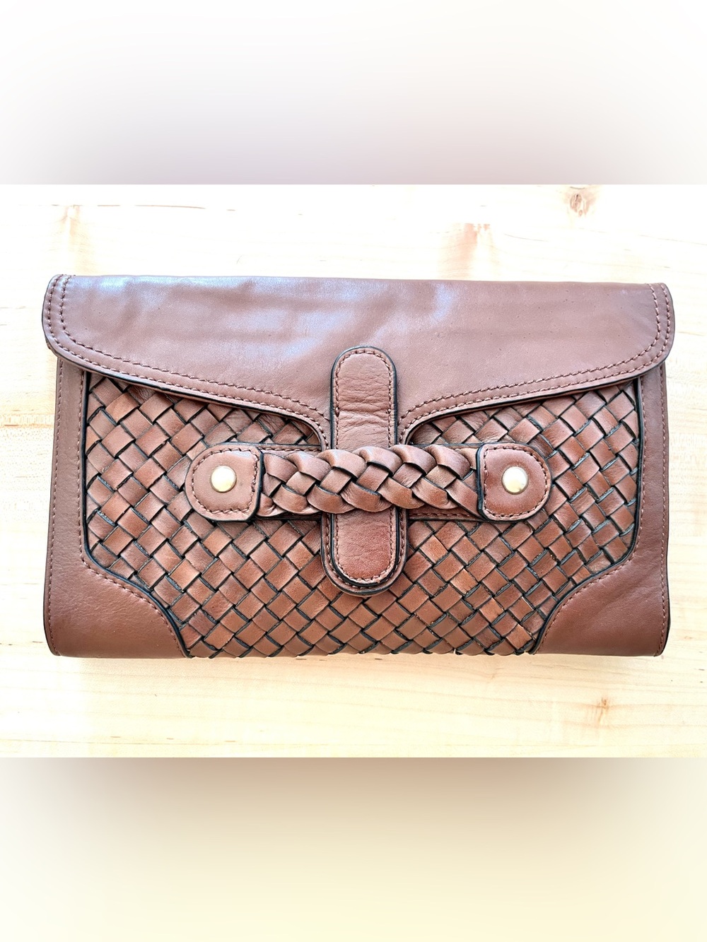 Ann Taylor Vintage Leather Basketweave Clutch